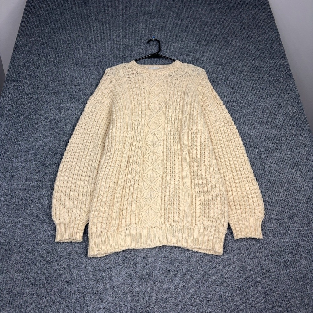 Vintage Patrick Malin Cable Knit Sweater Men L Wool Aran Fisherman Hand Loomed